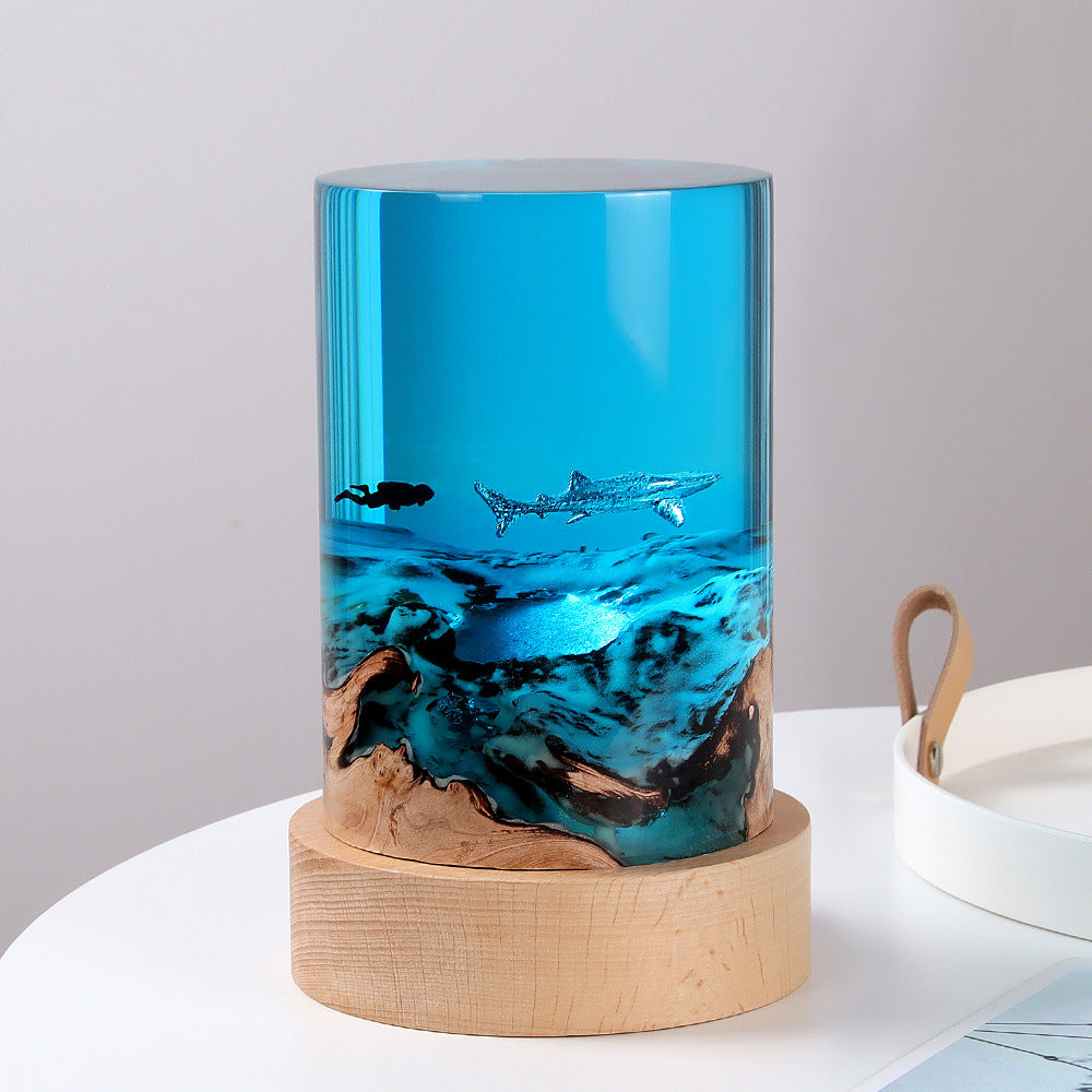 Cylinder Solid Wood Resin Night Light