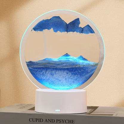Color LED Flowing Sand Painting Table Lamp 3D Moving Sand Art Picture round Glass Hourglass Night Light Bedside Lamp Home Decor