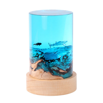 Cylinder Solid Wood Resin Night Light