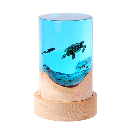 Cylinder Solid Wood Resin Night Light