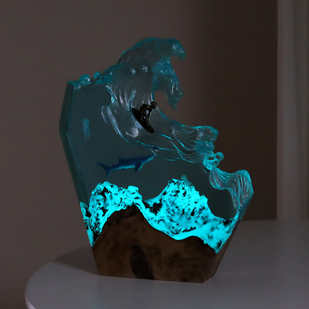 Cylinder Solid Wood Resin Night Light