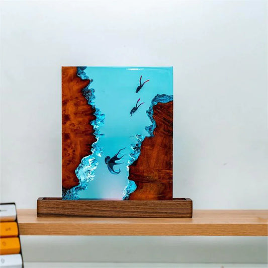 Small Marine Night Lamp Solid Wood Epoxy Tree