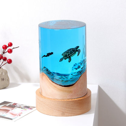 Cylinder Solid Wood Resin Night Light