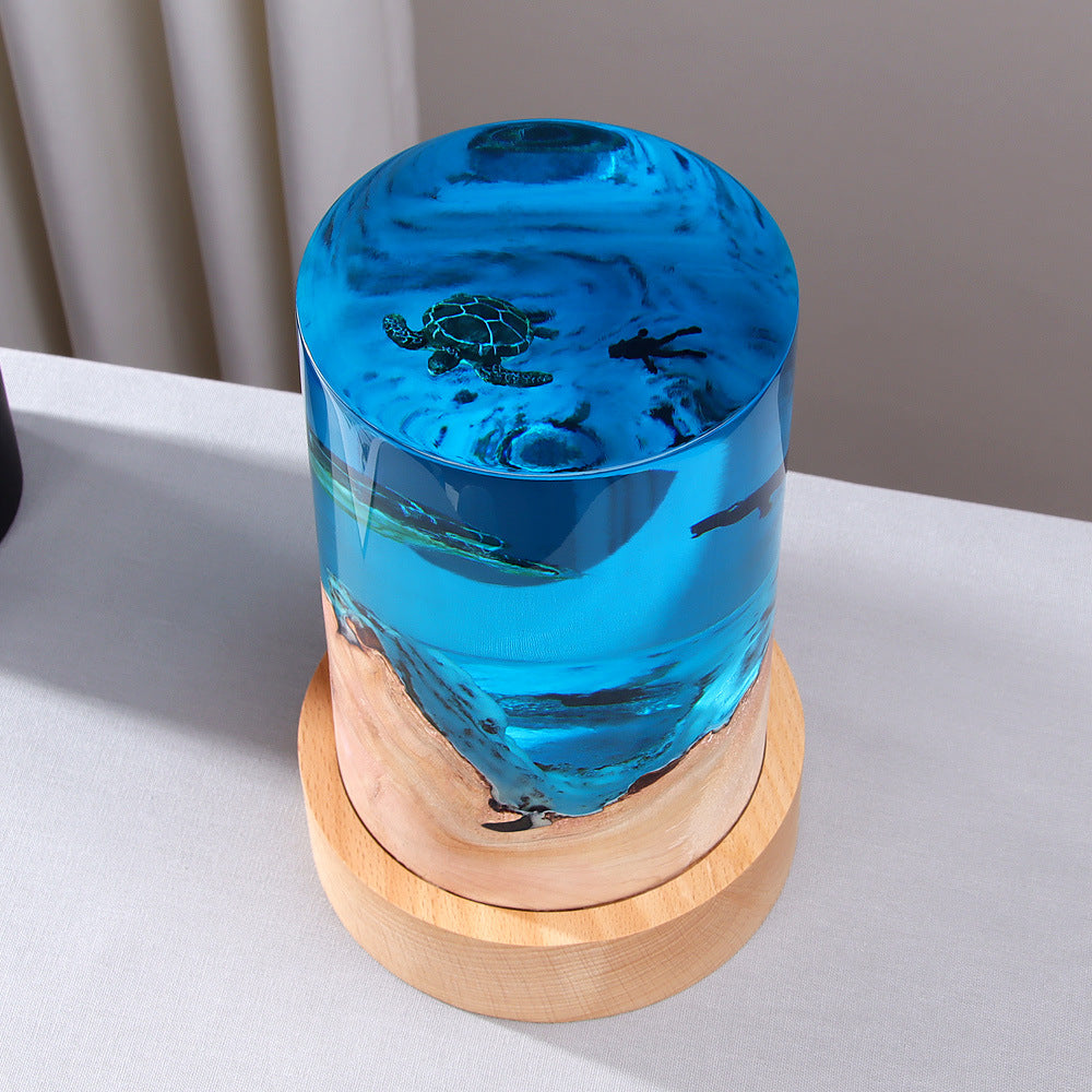 Cylinder Solid Wood Resin Night Light